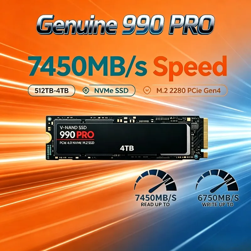 Genuine 990 PRO 512GB/1TB/2TB/4TB NVMe PCIe Gen4 M.2 SSD, 7450MB/s Read Speed, Compatible with PS5, Gaming Laptops & Desktops.