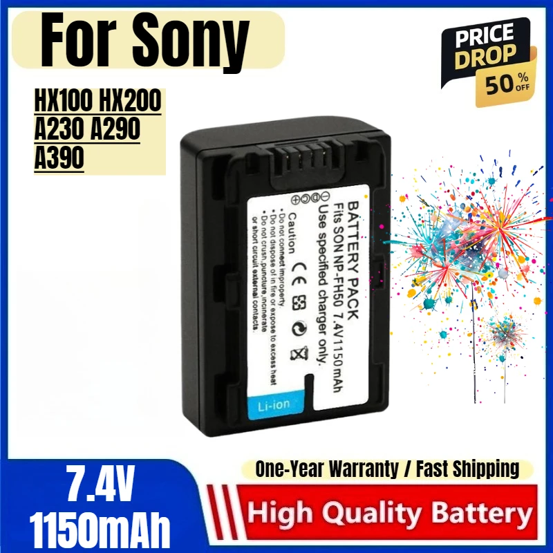 

NP-FH50 Battery 7.4V 1150mAh Rechargeable Batteries And Chargers for Sony HX100 HX200 A230 A290 A390 Camera Battery