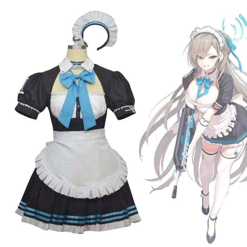 Anime Game Blue Archive Cosplay Costume Clothes Wig Uniform Cosplay Maid Uniform Cleaning Clearing Cosplay Costume Woman Set