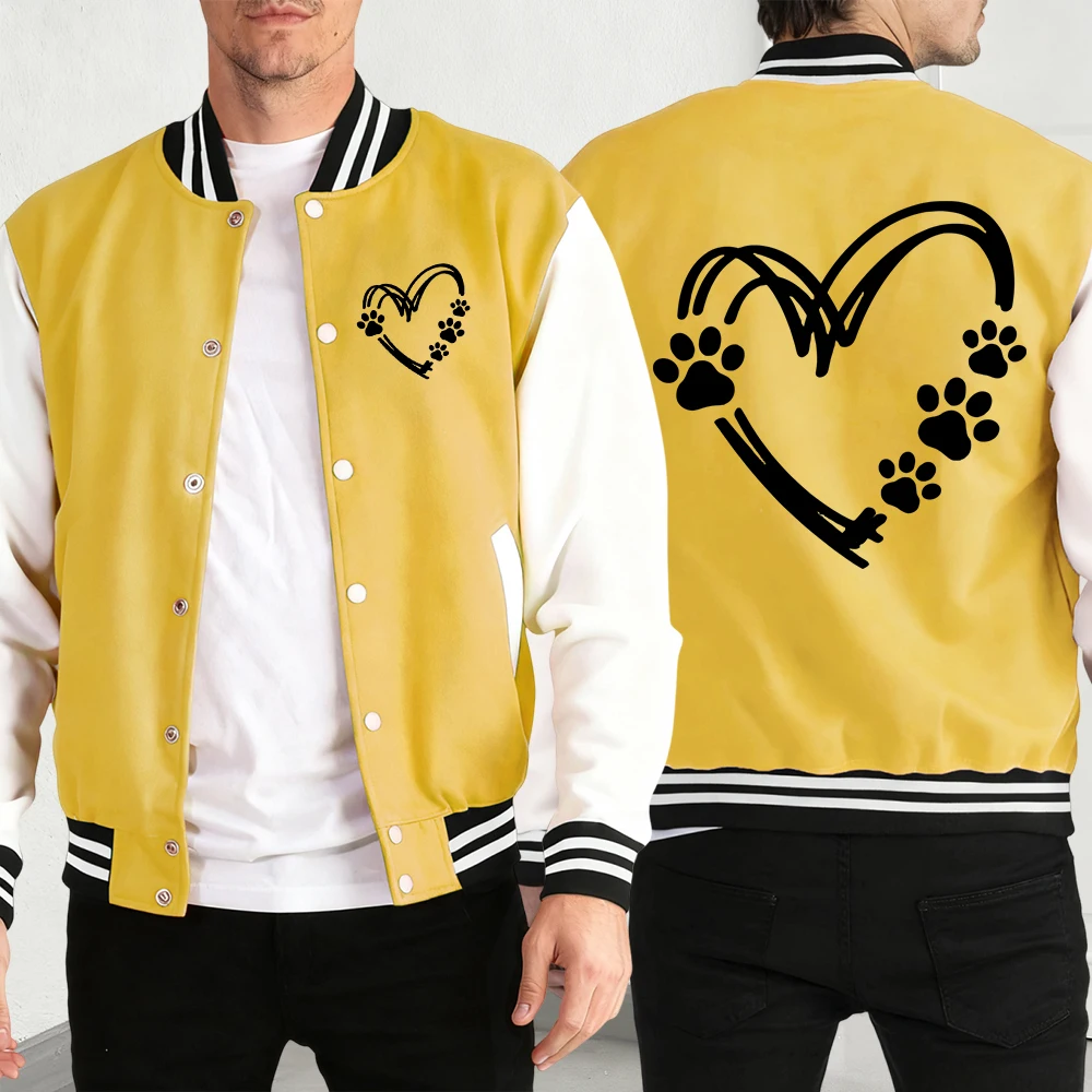 

Мужская уличная одежда с принтом сердца, повседневная осенняя куртка, базовая удобная мужская одежда, винтажный мягкий бейсбольный трикотаж, модное пальто