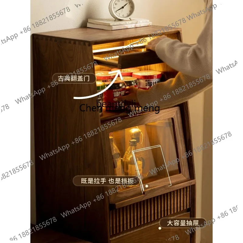 SS أمريكا الشمالية الجوز الأسود تلفزيون خزانة جانبية غرفة المعيشة أثاث من الخشب الصلب حامل خزانة باب زجاجي الوجه خزانة 3001 #4