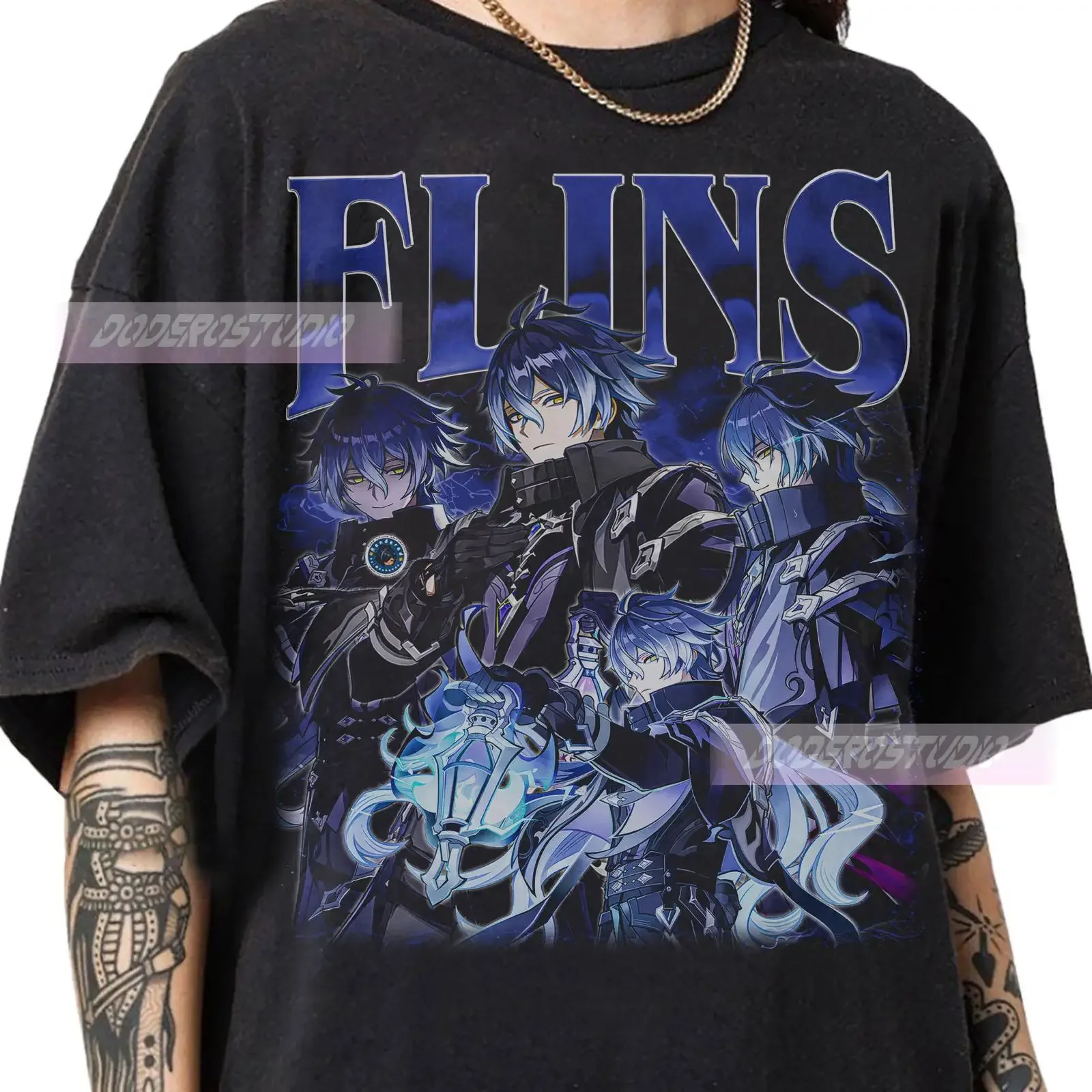 Limited Vintage 90s Bootleg Flins Genshin Impact T Shirt Retro Anime Game Gamer for  vintage Washed streetwear homme Stretched