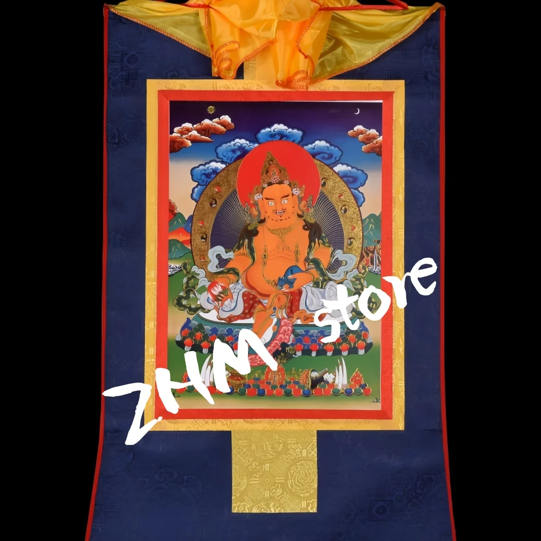 Tibetan Thangka Tantric Buddhist Painting Gold-Leafed Gilded Images of the Wealth God And Buddha Religious Artwork from Tsang