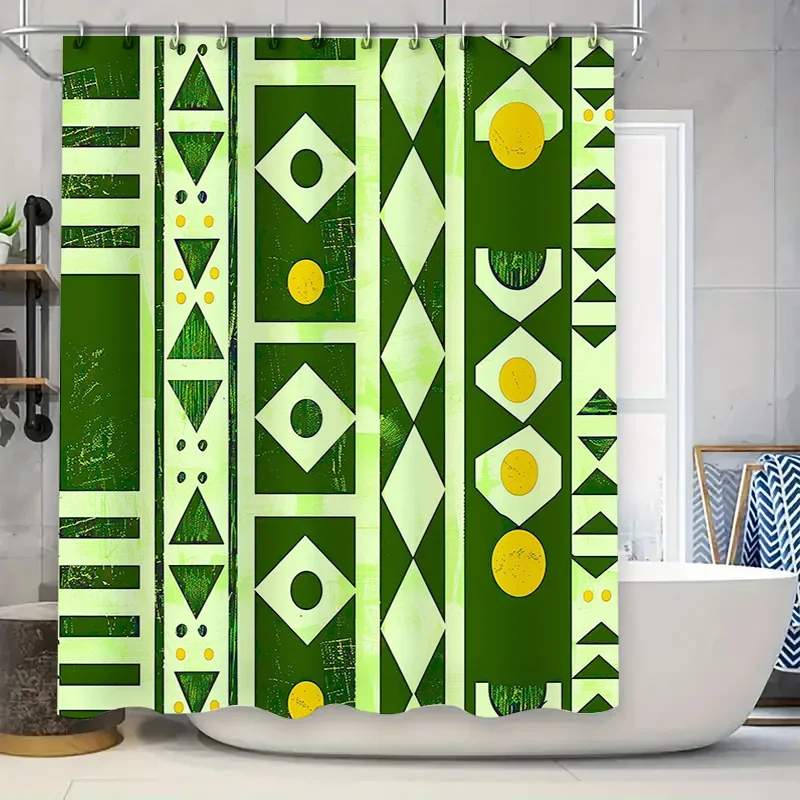 

Зеленая занавеска для душа с геометрическим рисунком, современный декор для ванной, водонепроницаемая ткань, аксессуары для дома для украшения ванной комнаты