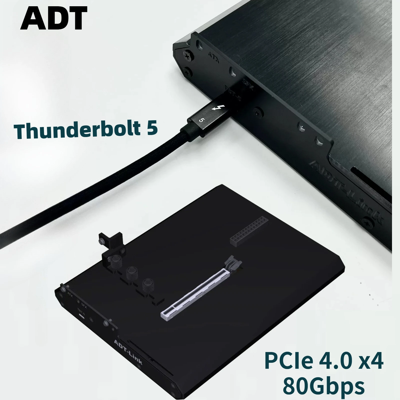 ADT Thunderbolt 5 PCIe4.0 x4 80Gbps External Graphics Card GPU Dock ATX SFX Power Aluminum Enclosure TB5 USB4 EGPU for PC Laptop