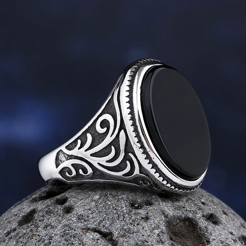 New Fashion Turkey Retro Ring Geometric Black Zircon Stone For Anniversary Party Wedding Men\'s Anels Totem Luxury Jewelry