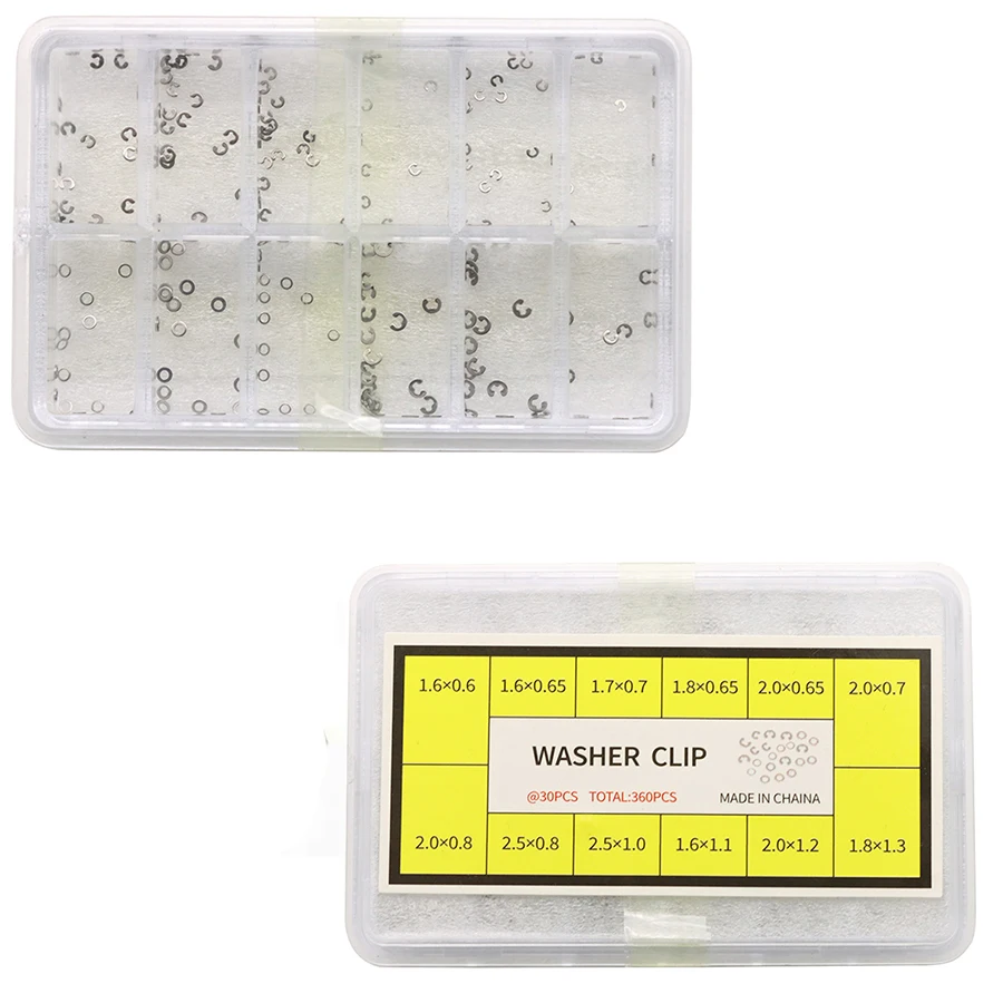 時計部品、ストラップとケース用の 240 個の接続部品、箱入りのステンレス鋼スナップ リング