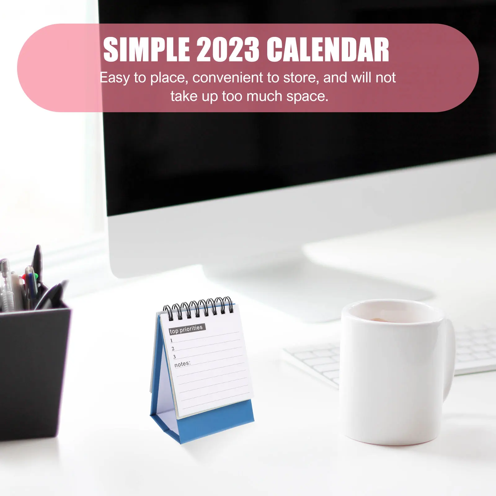 

3 Pcs Mini Desk Calendar 2023 Blue Office Supplies Lightweight Paper Material Schedule Planner Memo Desktop Table nament Gift