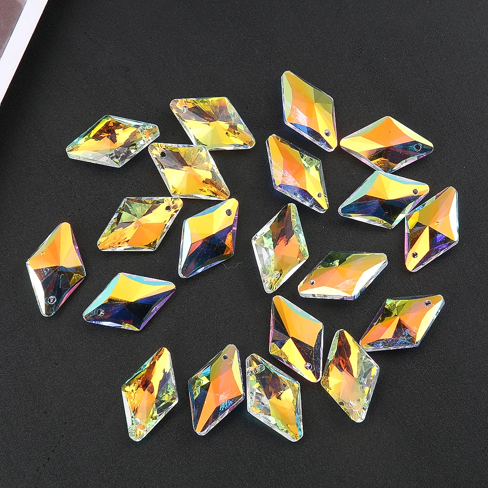 20PCS Colorful Rhombus Crystal Beads Glass Prism Pendant Chandelier Parts Refract Sunlight Charms Suncatcher Jewelry Accessories