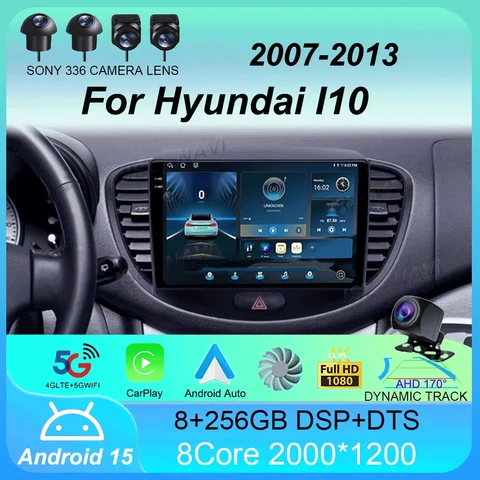 Car Radio Android 15 Carplay Auto For Hyundai I10 2007 2008 2009 2010 2011 2012 2013 GPS Recorder Multimedia Player 4G+WiFi DSP