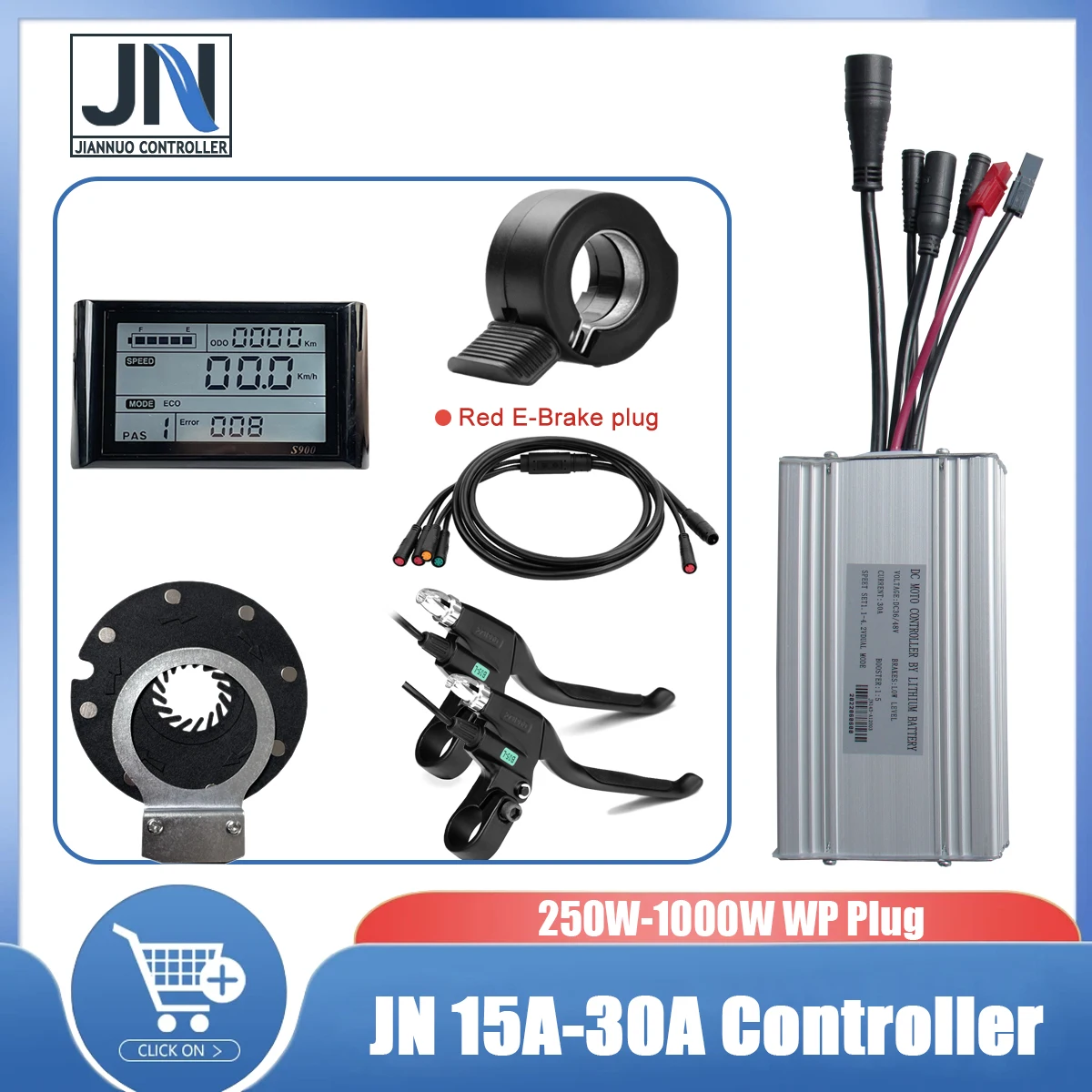 

JN Ebike Controller 15A 17A 22A 25A 30A Waterproof Plug 36V/48V For Ebike Hub Motor Wheel Accessories 250W-1000W with JN display