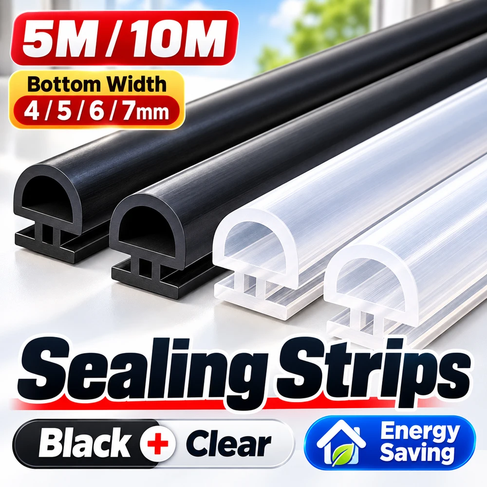 Door Window Sealing Strip 4/5/6/7mm Bottom Width T-Slot Weatherstrip for Aluminum Sliding Windows Doors Energy Saving 5/10m
