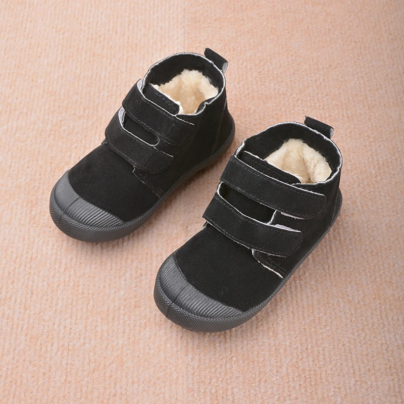 New Trendy Kids Outdoor Warm Short Shoes Winter Plush Suede Ankle Boots Children Comfortable Snow Sneakers EY8259