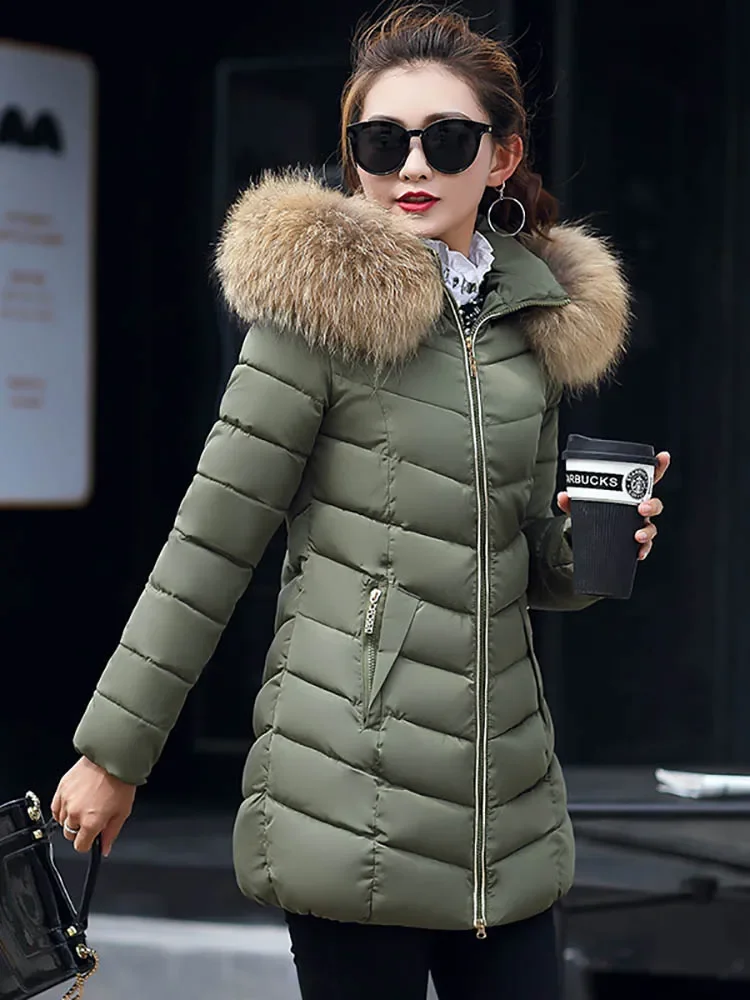 Women Winter Coats Outerwear hooded Long Casual Fur Hooded Jackets Warm Parkas Female Overcoat Coat