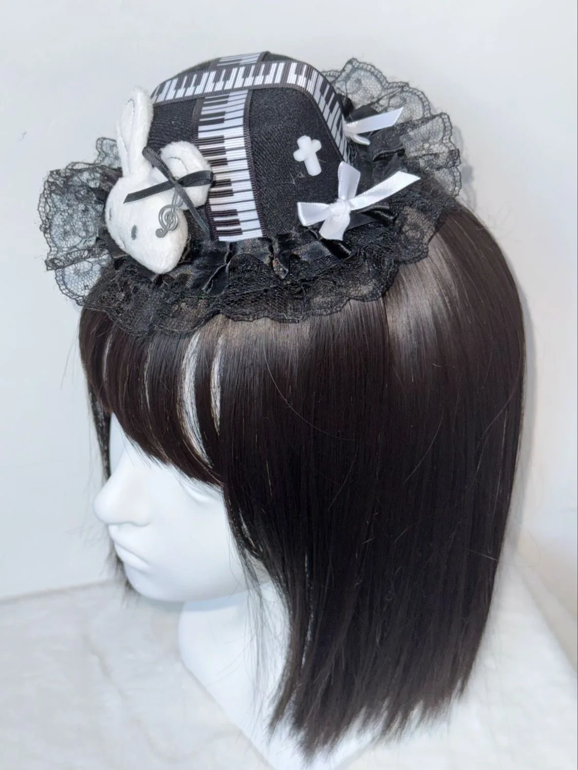 Lolita Small Top Hat Retro Piano Rabbit Lace Bow Y2K Birthday Hat For Girls Sweet Style Kawaii Hair Clips Lolita Accessoires