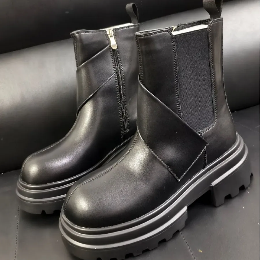 

Height Increase 7CM Men's Trendy Autumn and Winter Thick-soled Round Head British Style Fashion Chelsea Boots