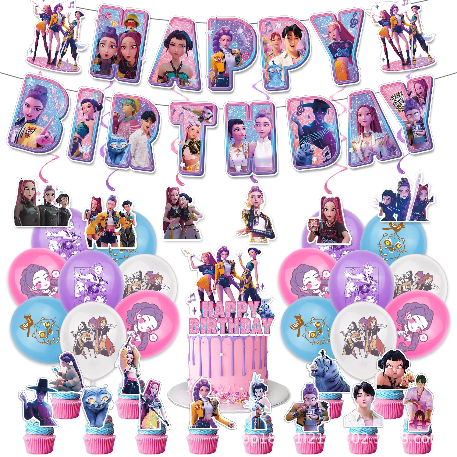 

KPop Demon Hunters Birthday Party Theme Banner Balloon Cute Aluminum Foil Balloon Set for Boys Girls Birthday Decoration Toys