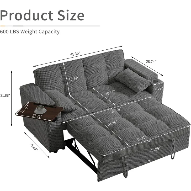 Folding Convertible Bed, Size Pullout Sofa, Modern Chenille Fric, ° Swivel Side Tle, Easy Assembly