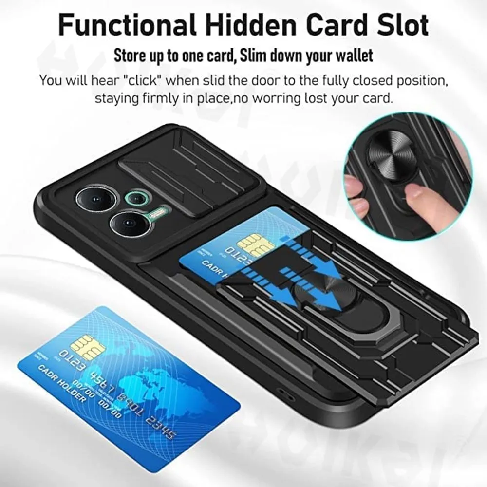 Custodia per telefono con porta carte staccabile per Redmi Note 12 Pro 11 Xiaomi Poco X5 Pro 13 12T 11 custodia con staffa per obiettivo per