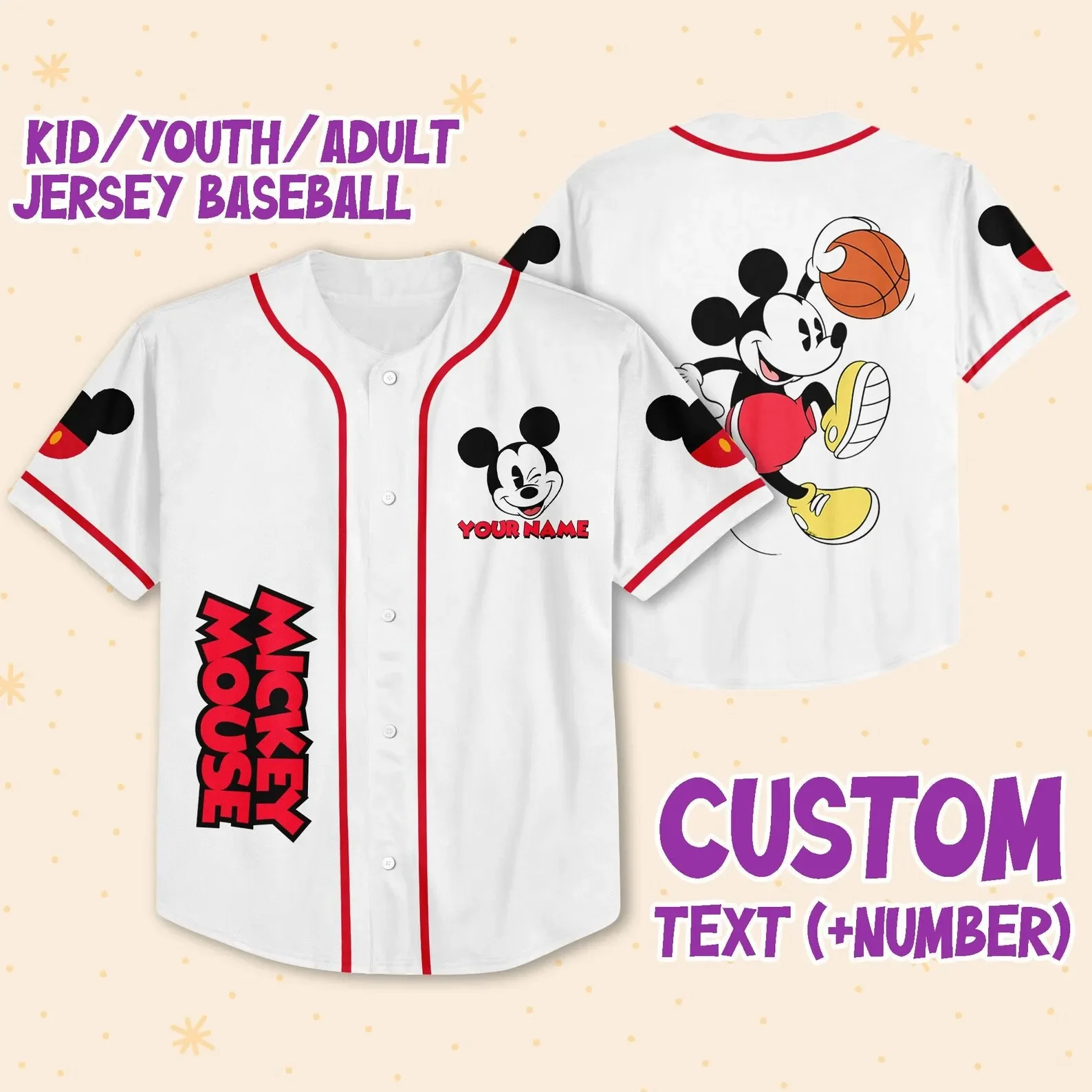 

Personalize Mickey Soccer Custom Kids Adult Baseball Jersey Disney Baseball Jerseys Casual Shirt Mickey Mouse Baseball Jerseys