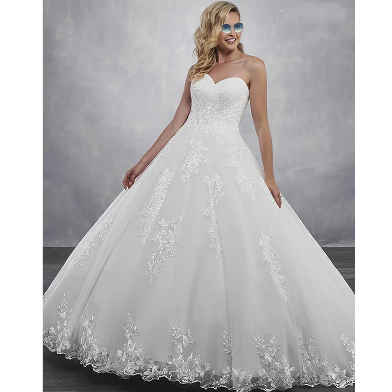 Vestido de noiva com renda para baile, vestido de noiva branco de organza com apliques