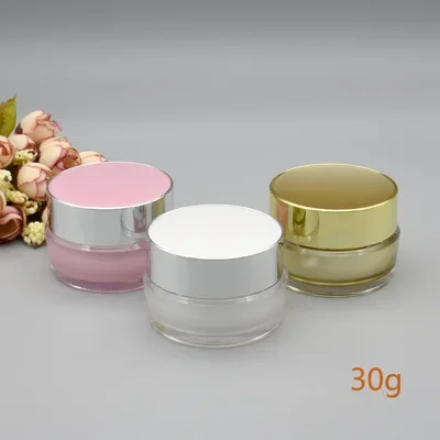 

10pcs/lot 5g 10g 20g 30g White Pink Gold Empty Refillable Cream Acrylic Jar Plastic Cosmetic Packaging Bottle for Makeup Product