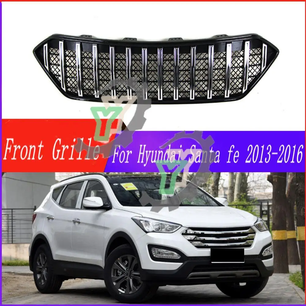 

Front Bumper Chrome Grille Centre Panel Styling Upper Racing Grill For Hyundai Santa fe 2013 2014 2015 2016 Car Accessories