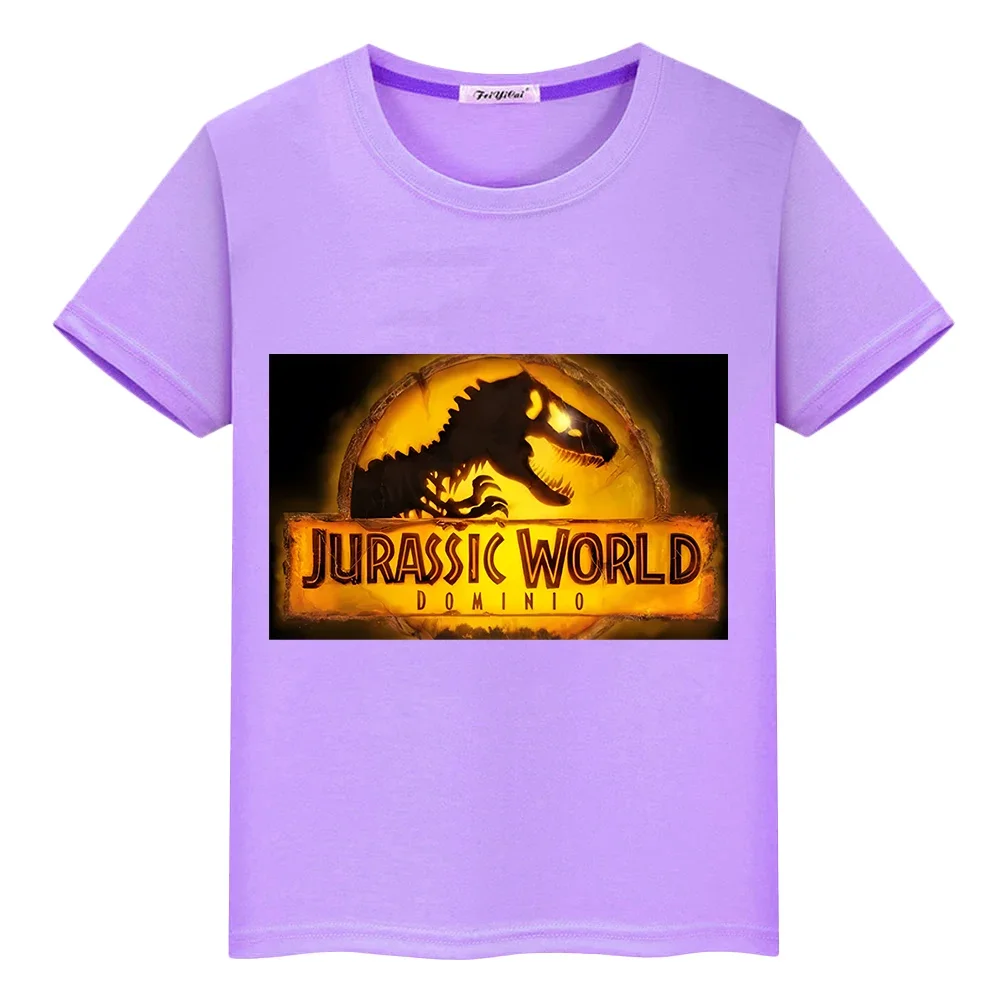 Jurassic World Dominio kids Summer 100%Cotton T-shirt  y2k one piece Dinosaur Anime Tees Short Print Tops boy girls clothes