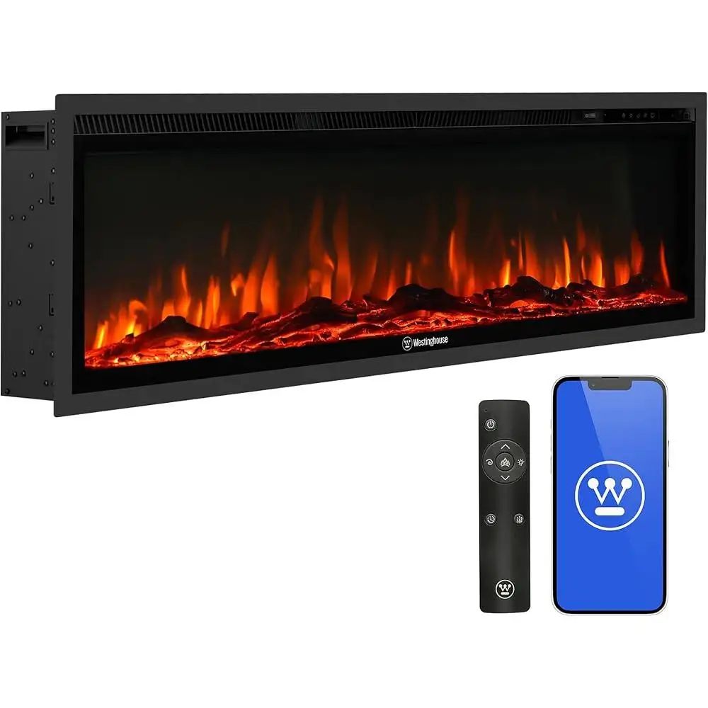 50 Inch Electric Fireplace Heater Smart Control Compatible with Alexa Google Home Adjustable Heat Multi Color Flames Wall Mount