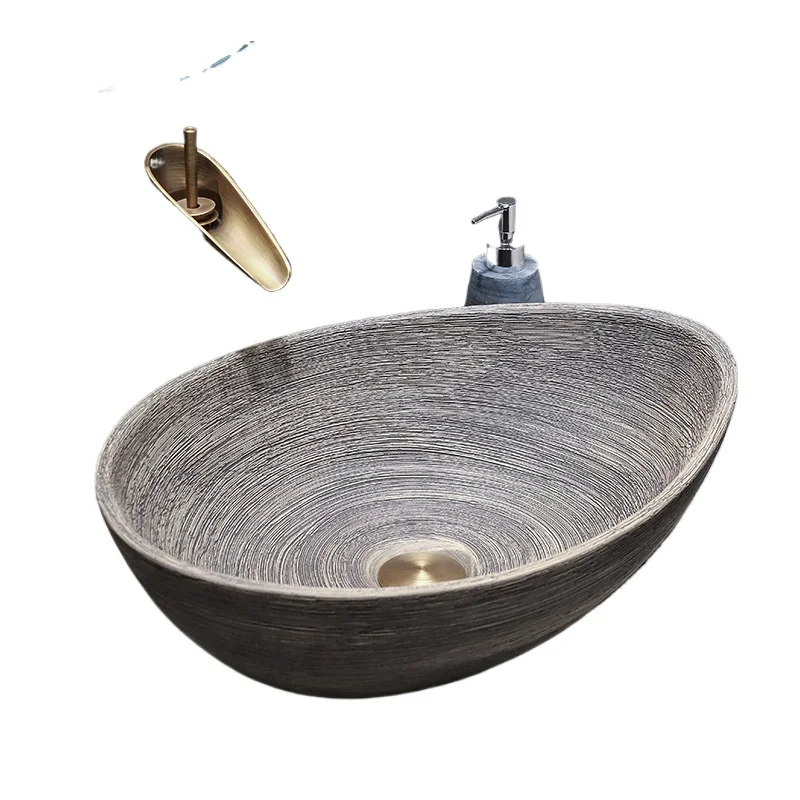 

On-stage balcony face wash single basin ceramic art retro wash basin household bathroom wash basin
