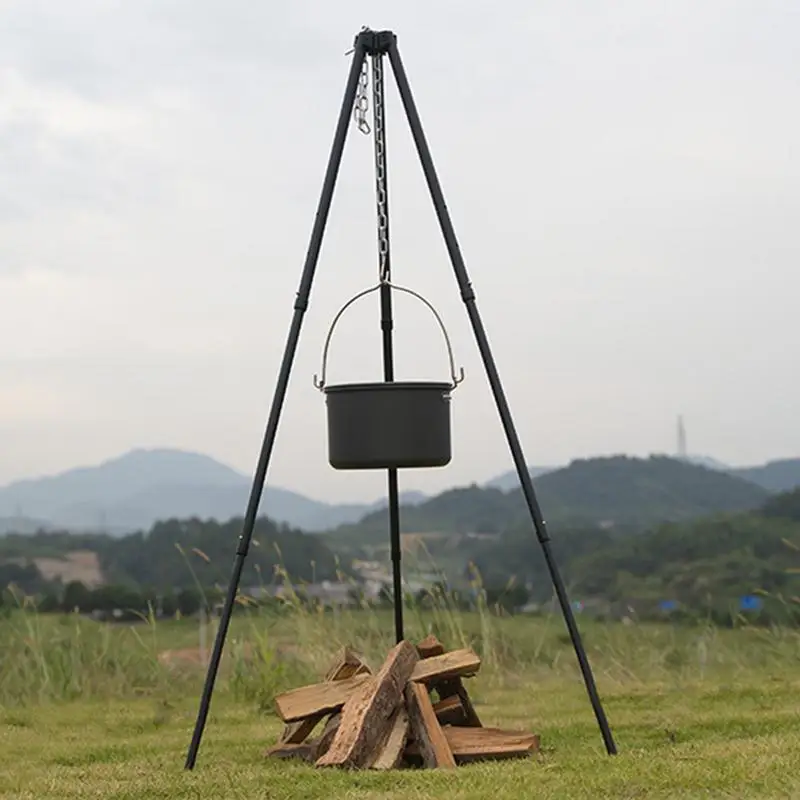 

Camping Campfire Tripod Outdoor Cookware Picnic Cooking Pot Grill Rack Barbecue Support Aluminum Alloy Tripod for Hanging Pot