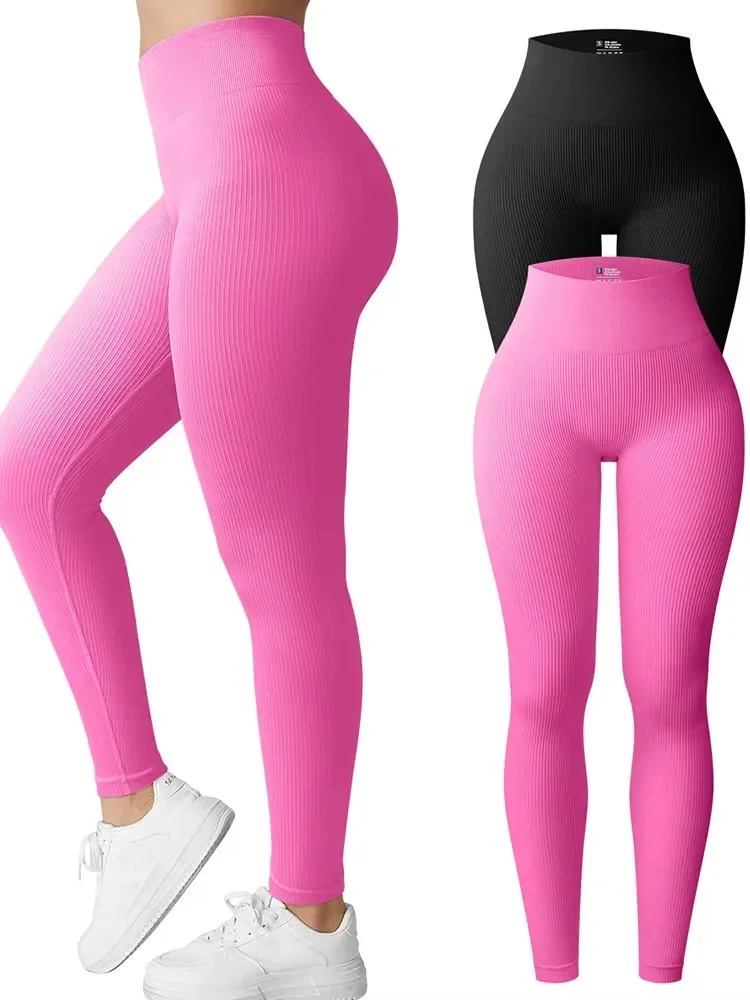 Leggings lavorati a maglia con filo Collant slim senza cuciture da donna Allenamento da palestra Corsa Vita alta Sollevamento fianchi Pantaloni fitness yoga ad alta elasticità