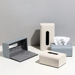 Rectangle Leather Tissue Box Creative Woven Grid Imitation Leather Extractable Tissue Box Home Bedroom Living Room Decoration