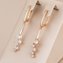 Kinel Luxury Natural Zircon Micro Wax Mosaic Long Pendant Earrings For Women 585 Rose Gold Color Simple Fashion Daily Jewelry