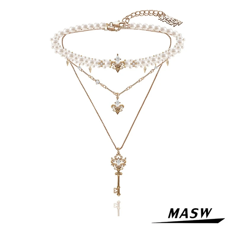 MASW Original Design Vintage Temperament Double Layer Key Necklace For Women 2026 Trend New Popular Accessories Modern Jewelry