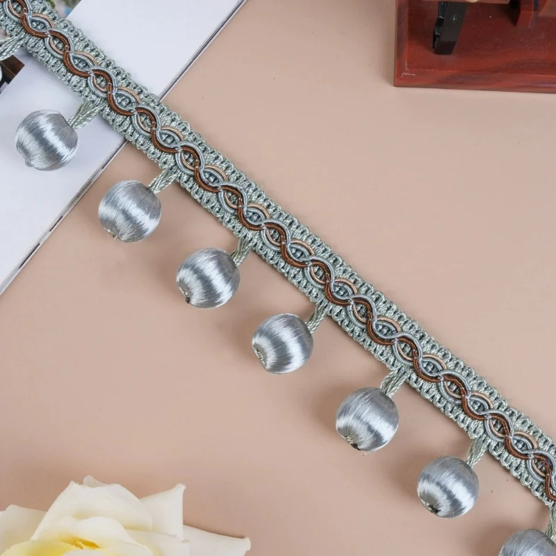 

QGVLish 6M/lot Wood Balls Curtain Tassel Fringe Lace Trim DIY For Sofa Stage Valance Edge Lace Ribbon Belt Curtain Accessories