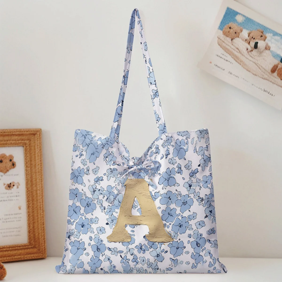 

Симпатичная сумка-тоут для женщин, портативная, универсальная, с рисунком букв и мультяшных персонажей, экологически чистая сумка, модная женская сумка для покупок