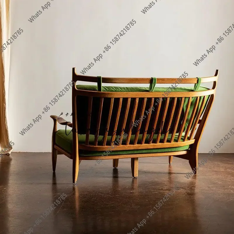 

V C64 French Vintage Green Fabric Solid Wood Sofa Living Room Café Hotel B&B Leisure Armrest Sofa Chair