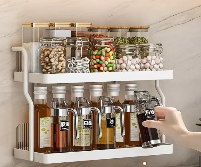 Acrylic Kitchen Spice Rack 2-Layer Countertop Organizer Versatile Storage Rack For Condiments And Herbs Home Kitchen Essentials