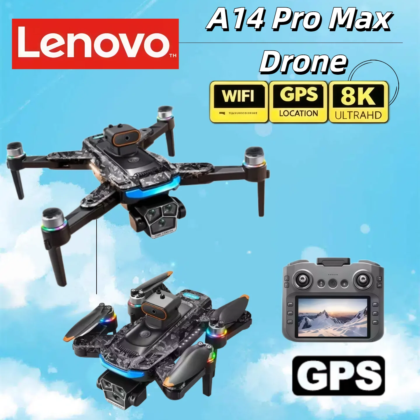 

Lenovo 8K A14 Pro Max GPS Brushless Three Camera Obstacle Avoidance Foldable Quadcopter RC with screen Distance Drone Toys