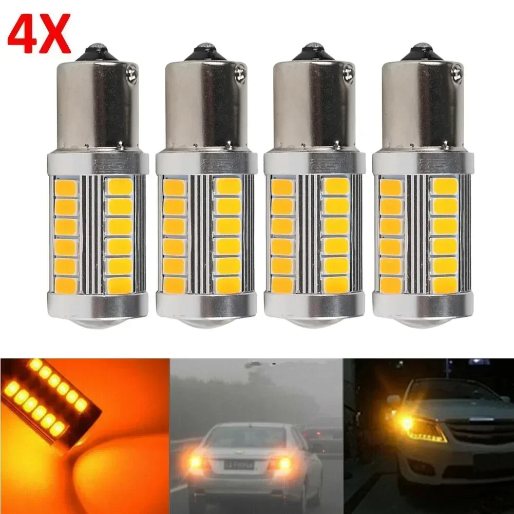 4ชิ้น33LED BAU15S 581หลอดไฟ LED PY21W รถยนต์สัญญาณไฟเลี้ยว12V สีเหลืองไฟเบรคถอยหลังจอดรถ LED