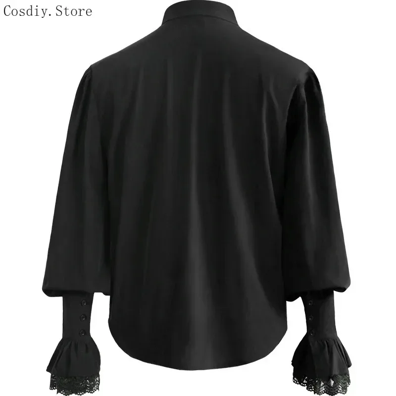 Nuevo 2025 camisa gótica Punk blusa con volantes de encaje disfraz de vampiro pirata de Halloween para hombre Victoria Jabot Tops renacentistas ★ ★ ★   jj.