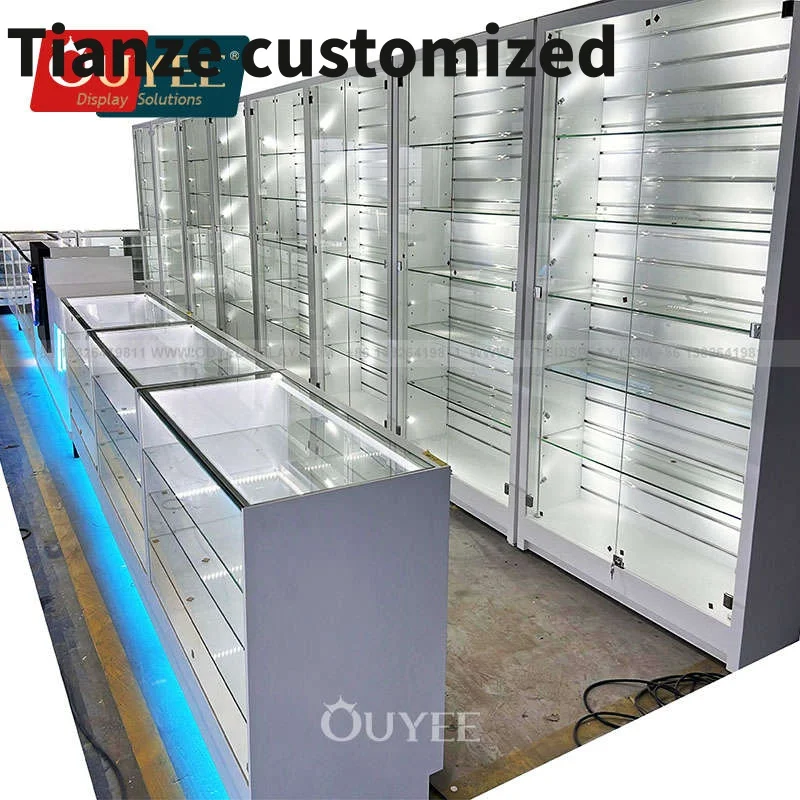 

Customized-Shop Design Smoke Store Counter Display Smoke Shop Retail Display Wood Drawer Cabinet With Locks Shop