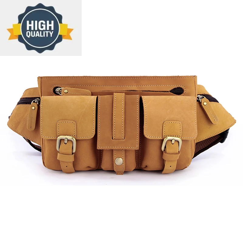 

Men's Crazy Fashion Horse Leather Waist Bag Genuine waist pack Fanny bag men money molle belt pouch