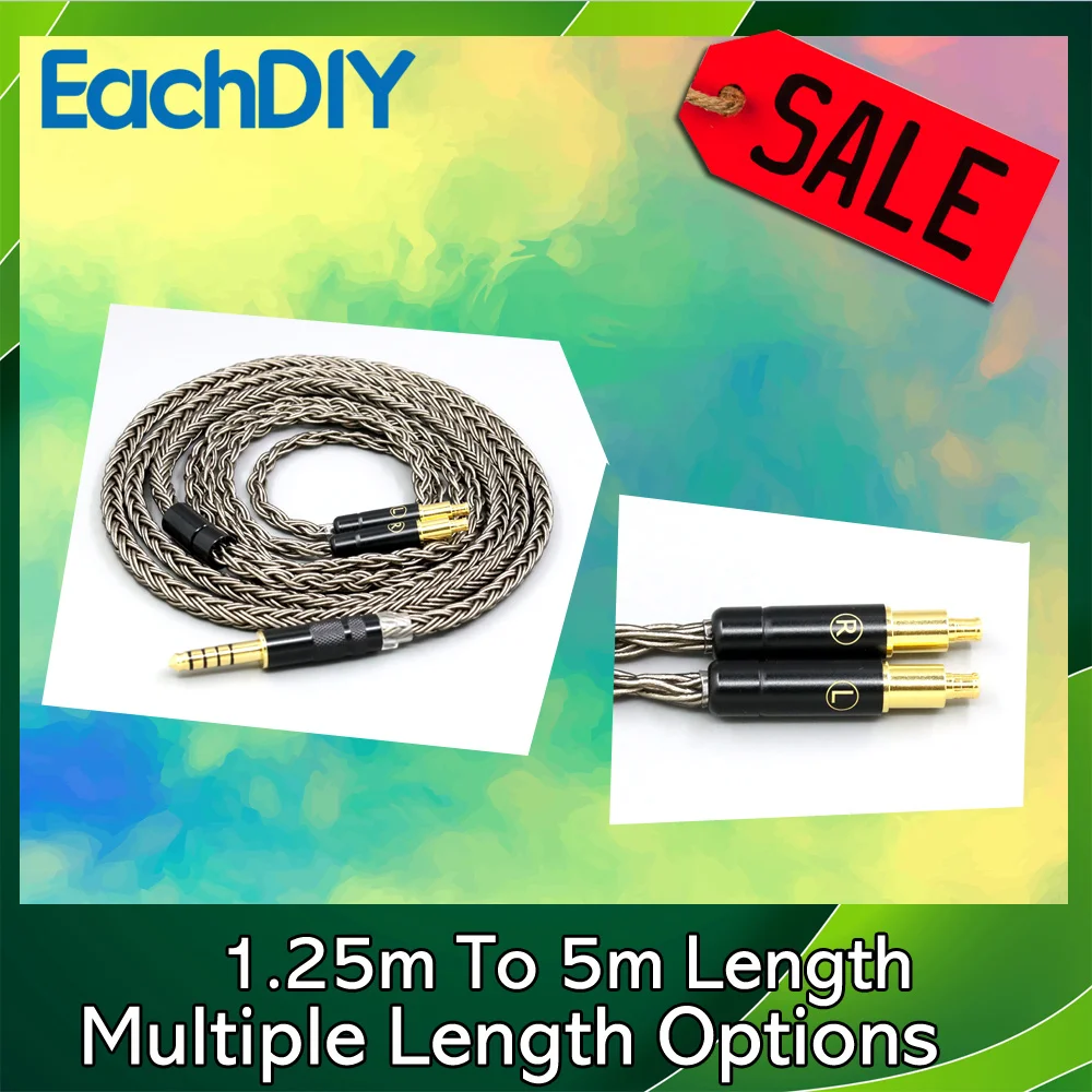 

16 Core Earphone Cable Grey Silver plated For ATH-L5000 ATH-AWKT Audio Technica ATH-ADX5000 ATH-MSR7b 770H 990H A2DC Headphone