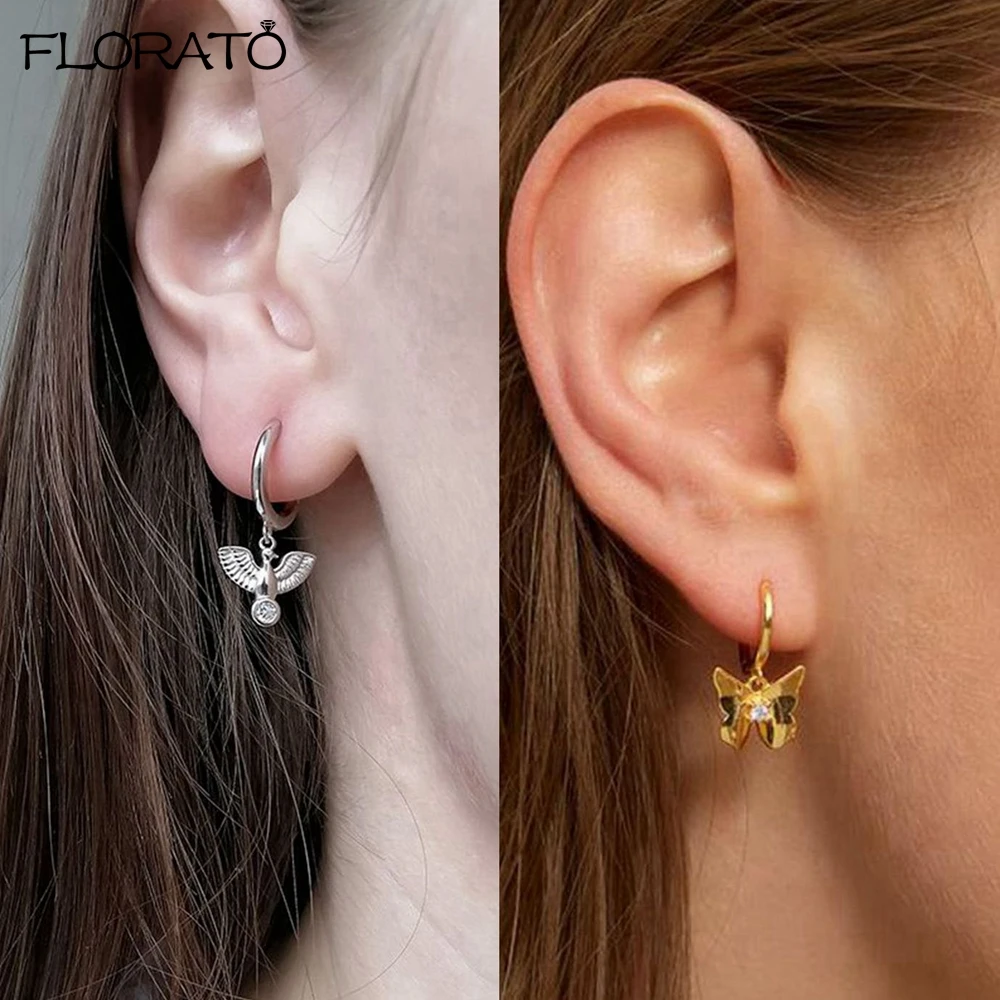 925 스털링 실버 바늘 절묘한 곤충 펜던트 귀걸이 여성을위한 2025 새로운 작은 후프 귀걸이 패션 쥬얼리 도매