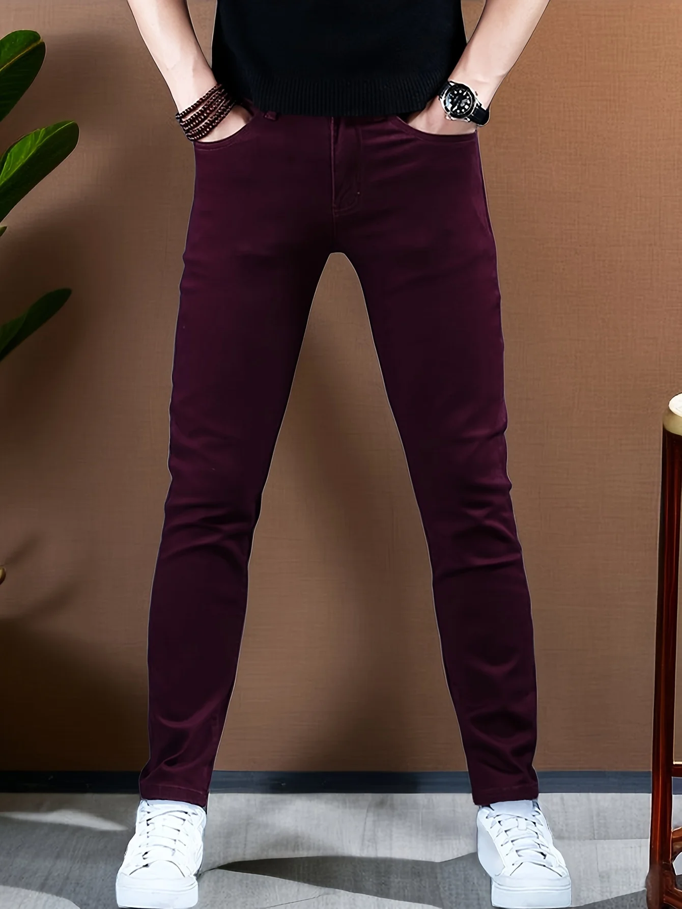 Pantalones vaqueros ajustados de pies pequeños para hombre, pantalones vaqueros elásticos ajustados de 98% algodón a la moda, pantalones rectos informales de negocios para hombre, ropa de marca