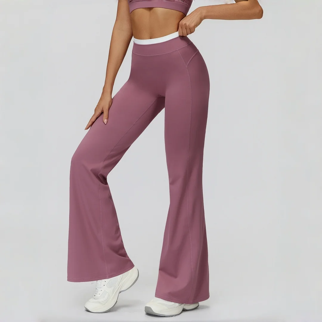 

Women's Color-Block Loose Wide-Leg Yoga Pants High-Waist Peach Hip Casual Slightly Flared Trousers Running Sports Fitness Pants
