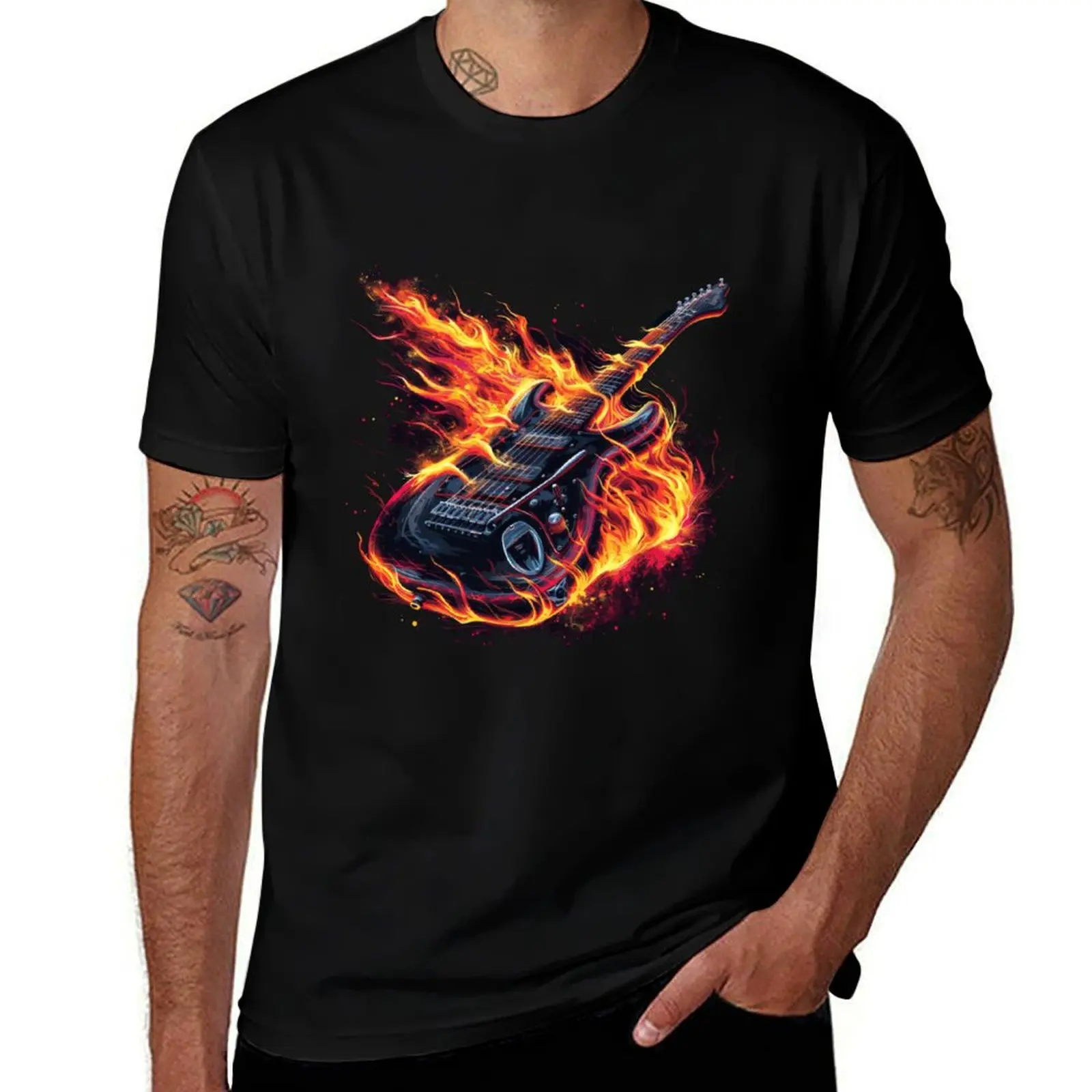 Electric Guitar Inferno T-Shirt Thanksgiving Casual Tee T-Shirt