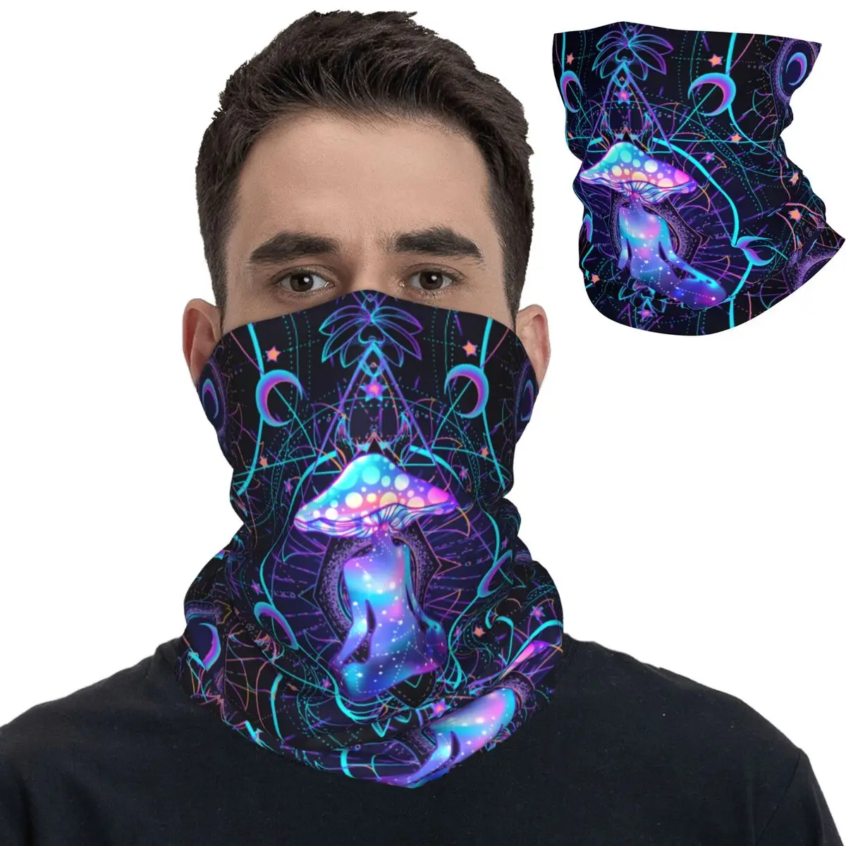 Psychedelic Magic Mushrooms Bandana Neck Cover Printed Balaclavas Face Scarf Warm Cycling Hiking for Men Women Adult Washable